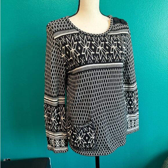 J.Jill Black & White Fair Isle Snowflake Knit Sweater Women's Small - Picture 2 of 12